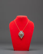 Lotus Flower Silver Locket | Buddhist Ritual Ghau Pendant