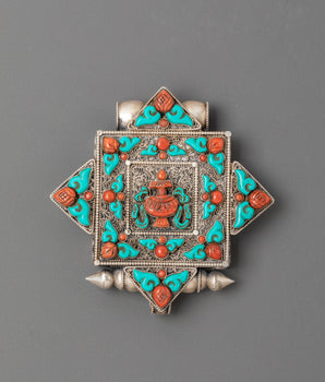 Tibetan Ghau Locket with Coral | Coral and Turquoise for Spiritual Use
