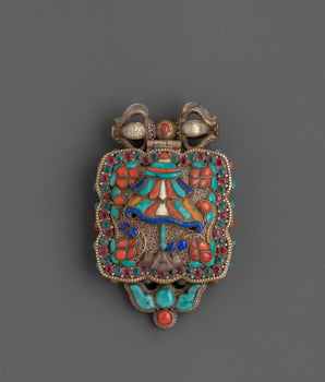 Spiritual Ghau Locket | Handcrafted Silver Pendant with Coral, Turquoise