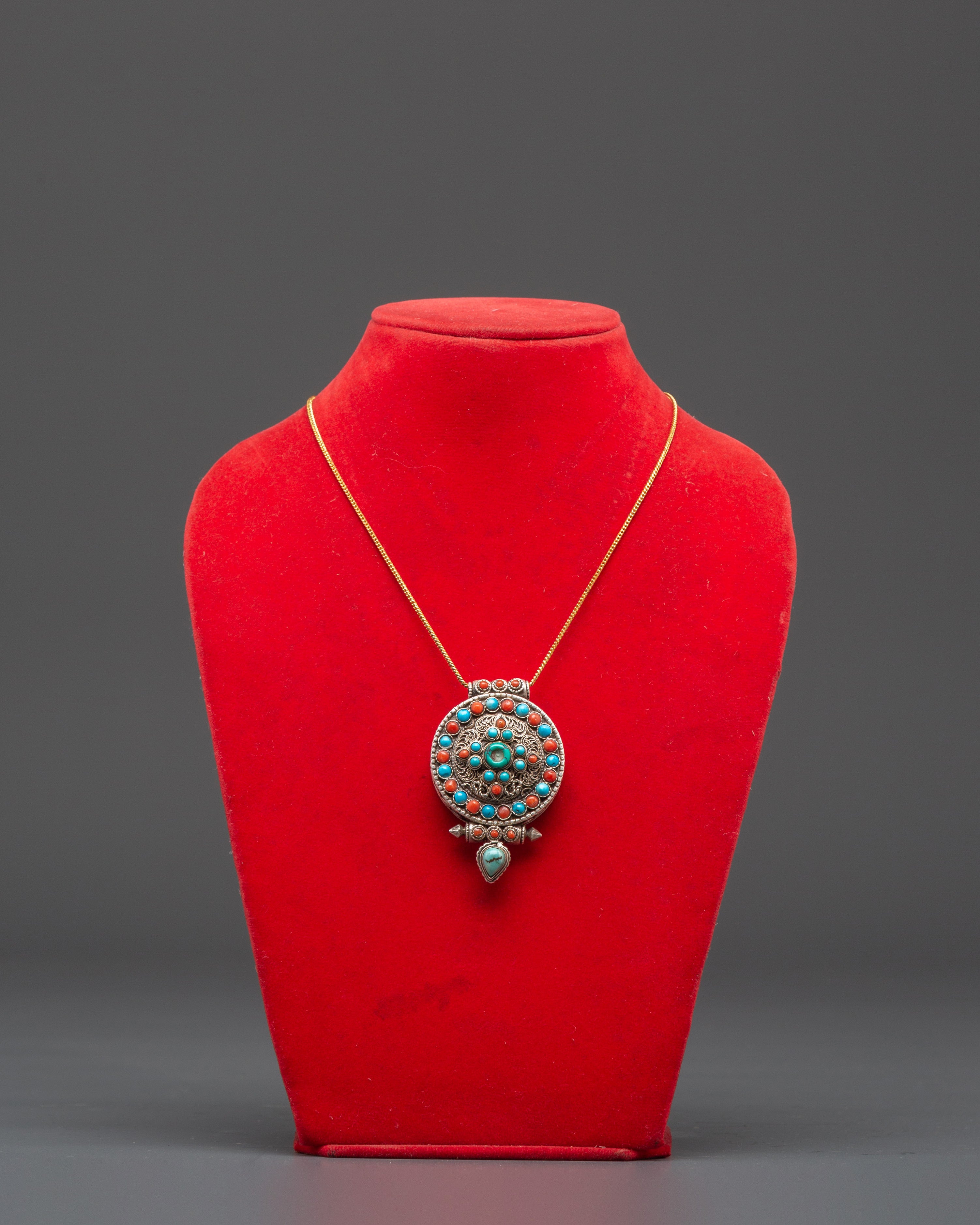 Dharma Wheel Silver Ghau Pendant | Spiritual Locket for Protection and Healing