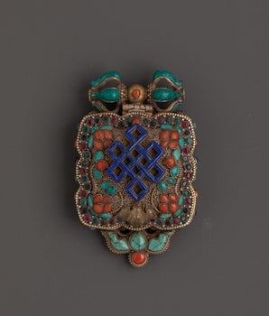 Handmade Tibetan Ghau Locket | Coral, Lapis Lazuli, Turquoise Inlay