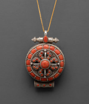 Sterling Silver Ghau Box Locket with Coral Stone