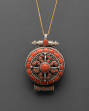 Sterling Silver Ghau Box Locket with Coral Stone