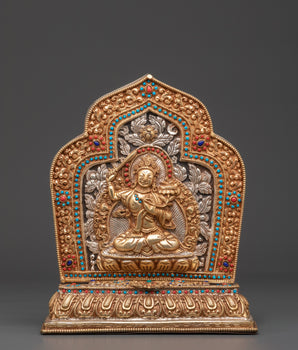 Handmade Tibetan Ghau Box with Manjushri | Copper & Gold Plated Tibetan Altar Box