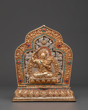 Handmade Tibetan Ghau Box with Manjushri | Copper & Gold Plated Tibetan Altar Box