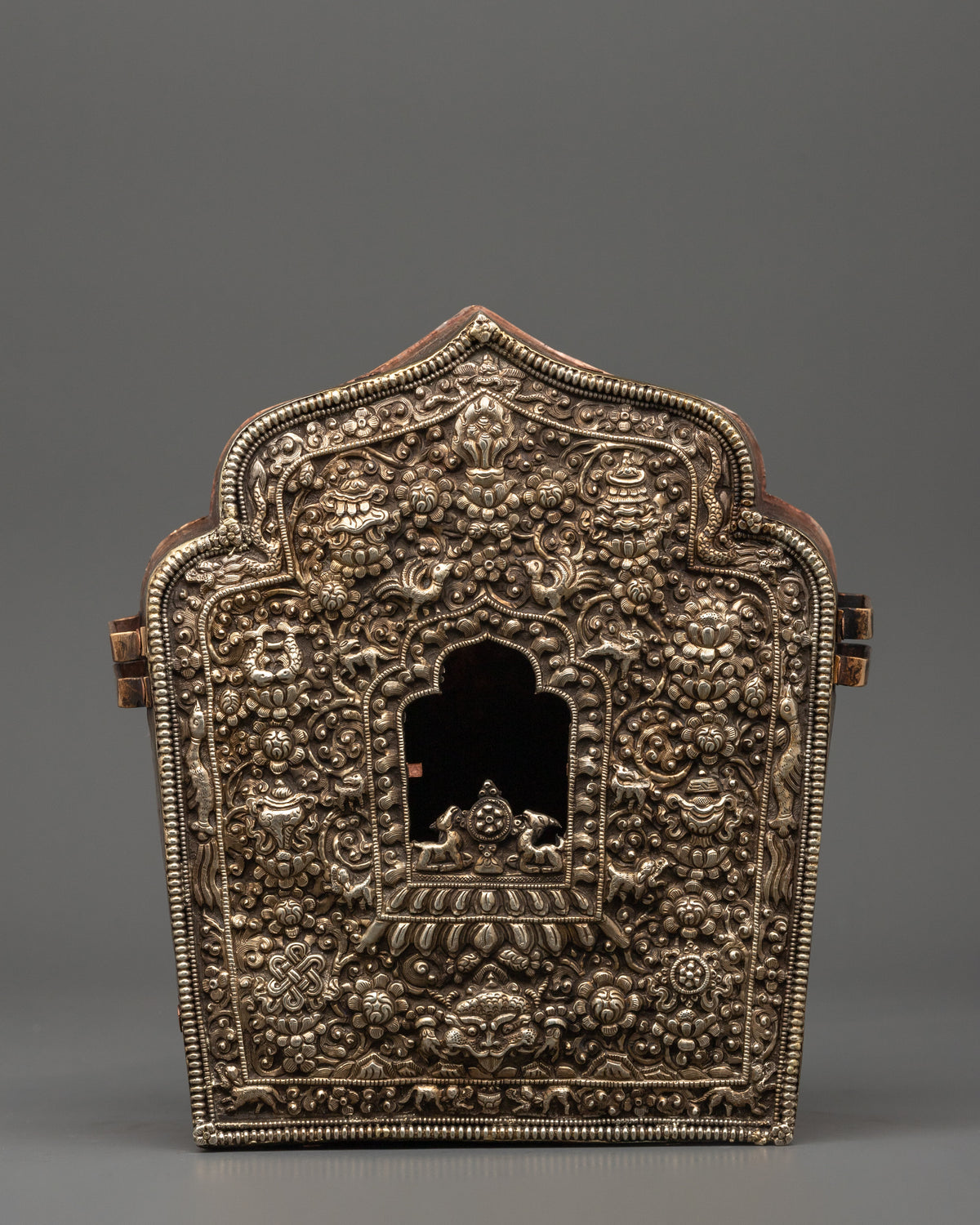Tibetan Shrine Ghau Box | Silver Plated Buddhist Reliquary