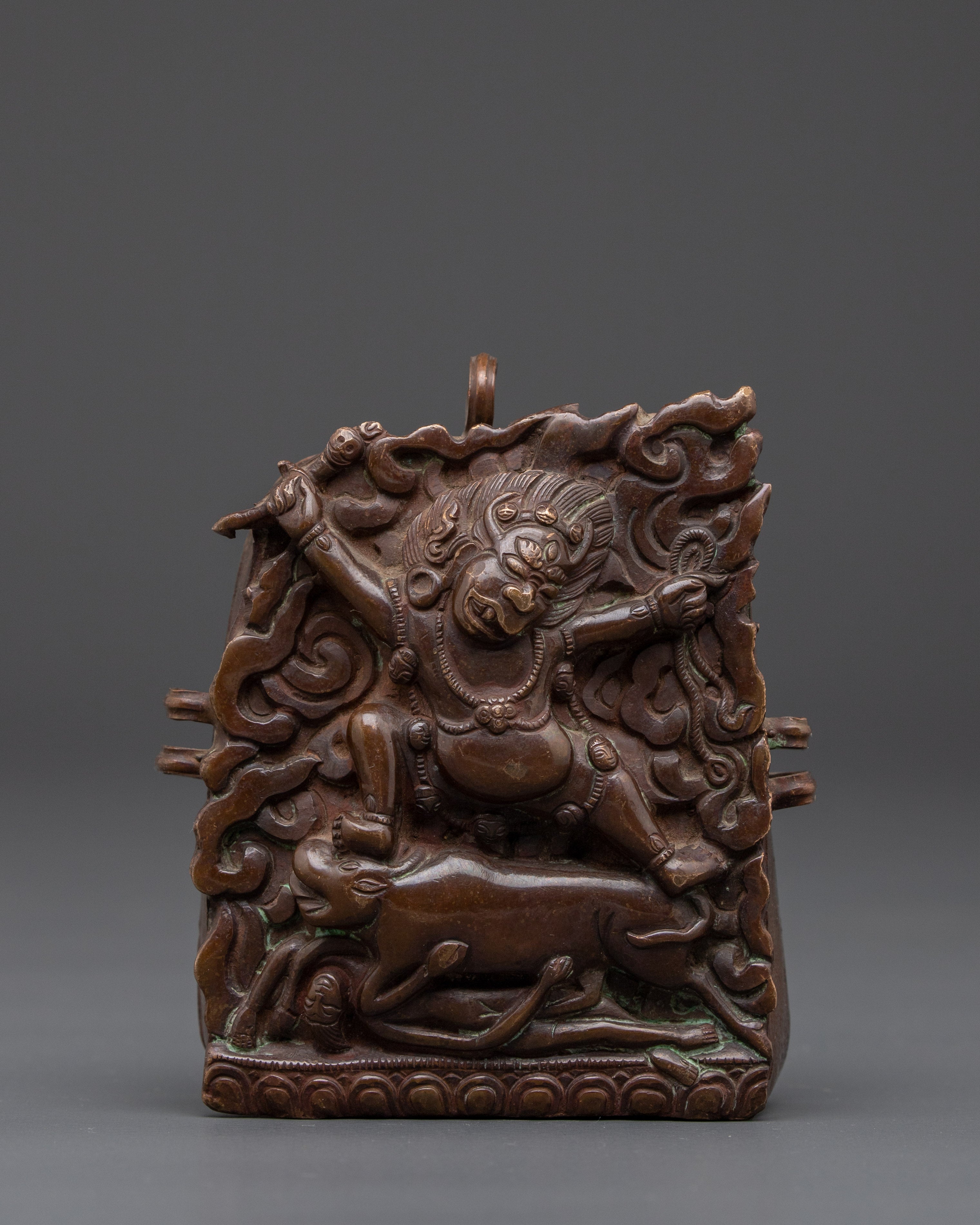 Spiritual Yamantaka Buddhist Ghau Box | Handcrafted Oxidized Copper Shrine