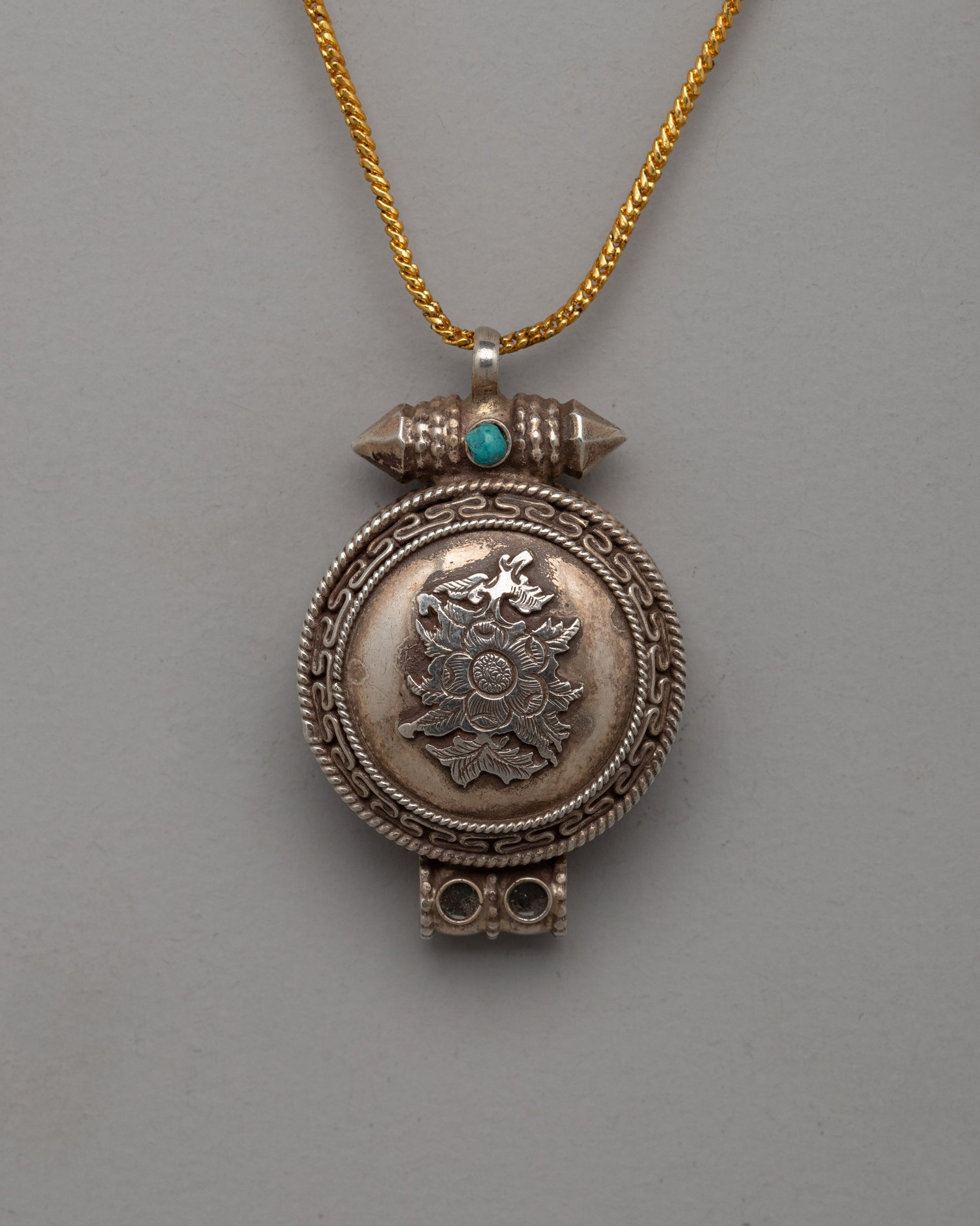 Flower Design Tibetan Ghau Box Pendant