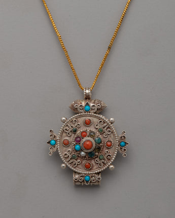 Tibetan Silver-Plated Pendant Ghau Box