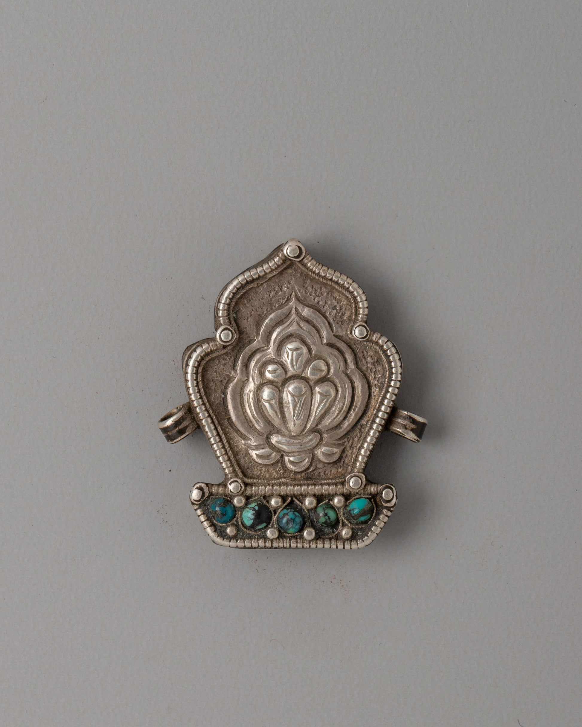 Silver-Plated Tibetan Ghau Box Pendant