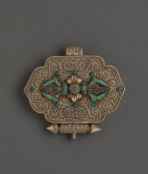 Sacred Tibetan Ghau Box with Turquoise 