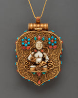 Gold Plated Deity Pendant with Coral