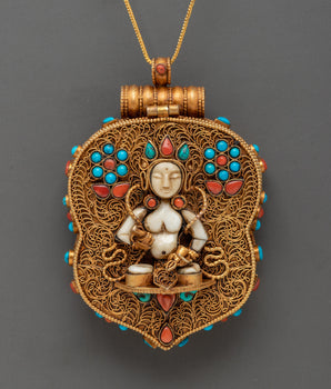 Gold Plated Deity Pendant with Coral