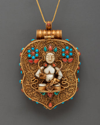Gold Plated Deity Pendant with Coral