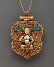 Gold Plated Deity Pendant with Coral