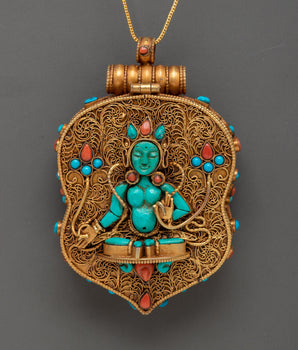 Tibetan Ghau Box Locket with Turquoise