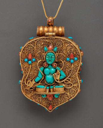 Tibetan Ghau Box Locket with Turquoise