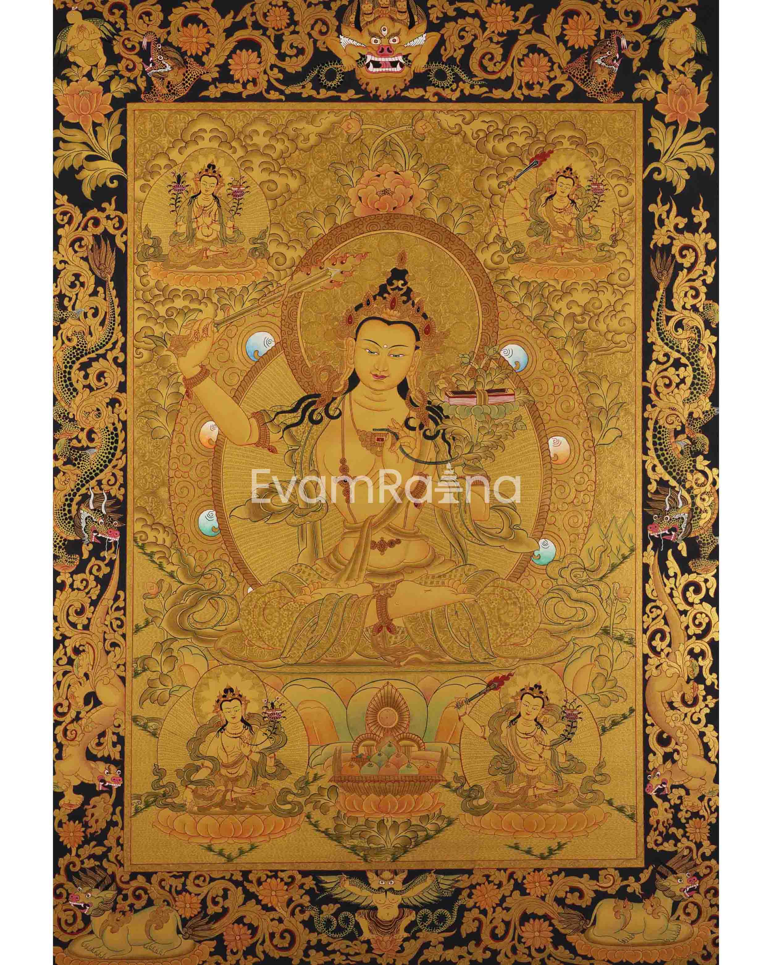 Manjushree Thangka With Dragon Border
