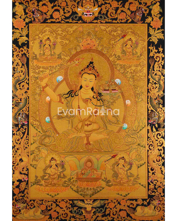 Manjushree Thangka With Dragon Border