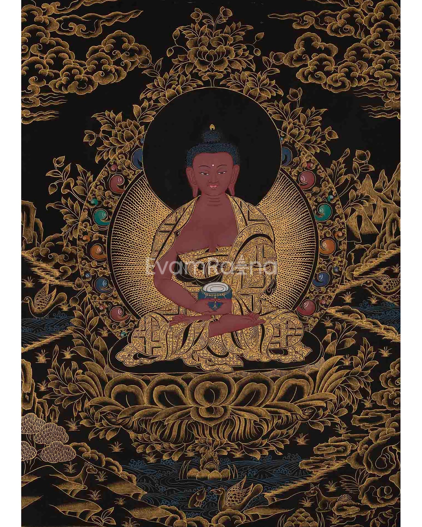 Gold & Black Amitabha Buddha Thangka 