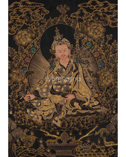 Gold and Black Guru Rinpoche Thangka