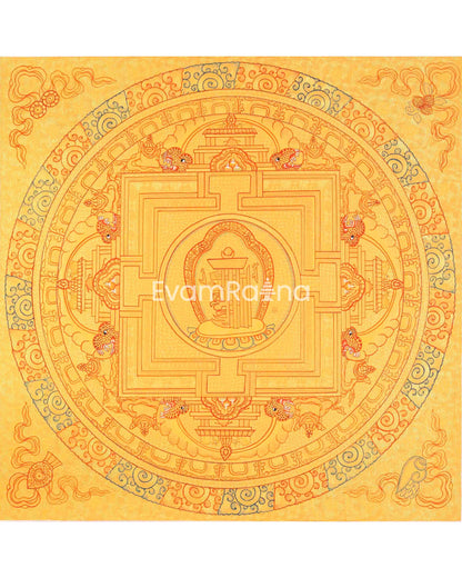 Hand Painted Full Gold Auspicious Mandala Tibetan Thangka | Religious Gift