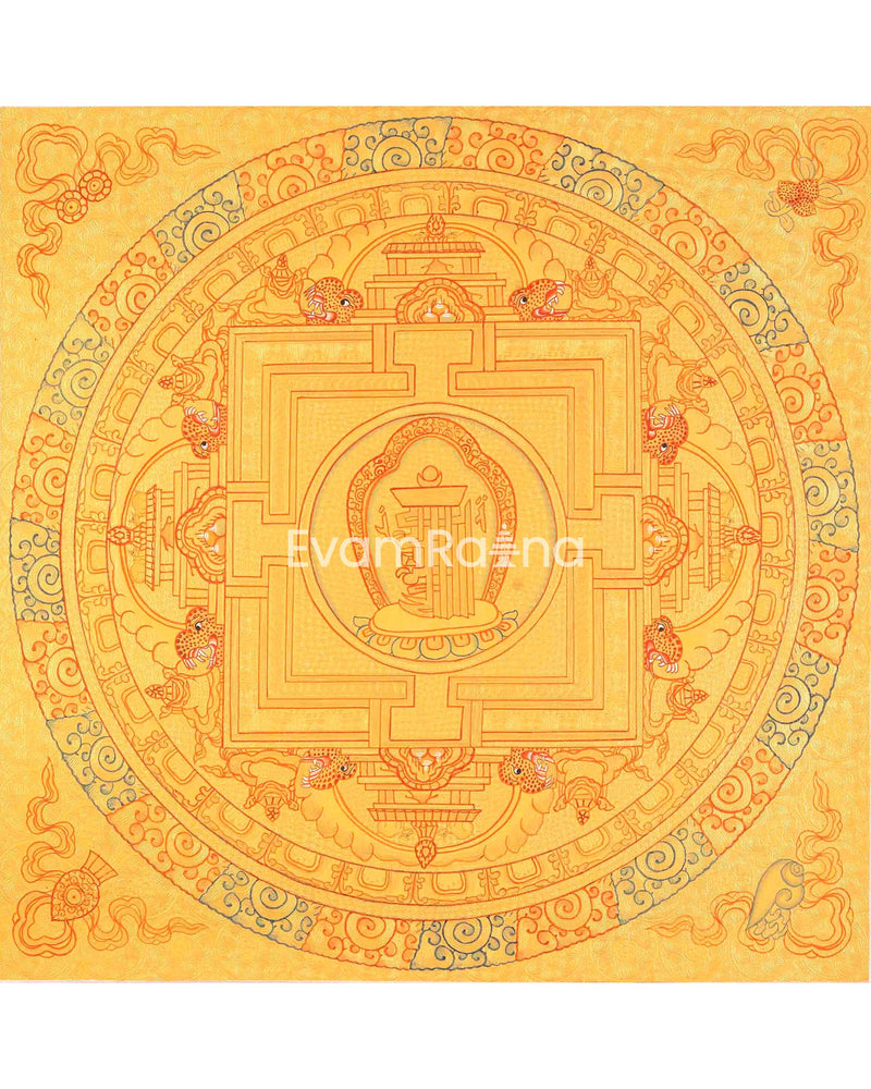 Hand Painted Full Gold Auspicious Mandala Tibetan Thangka | Religious Gift