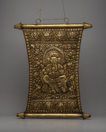 Brass Ganesh Metal Wall Hanging Thangka