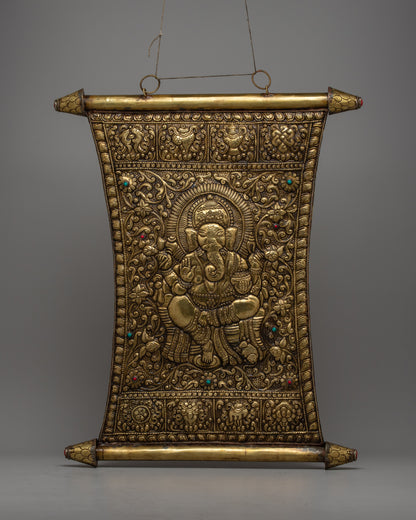 Brass Ganesh Metal Wall Hanging Thangka