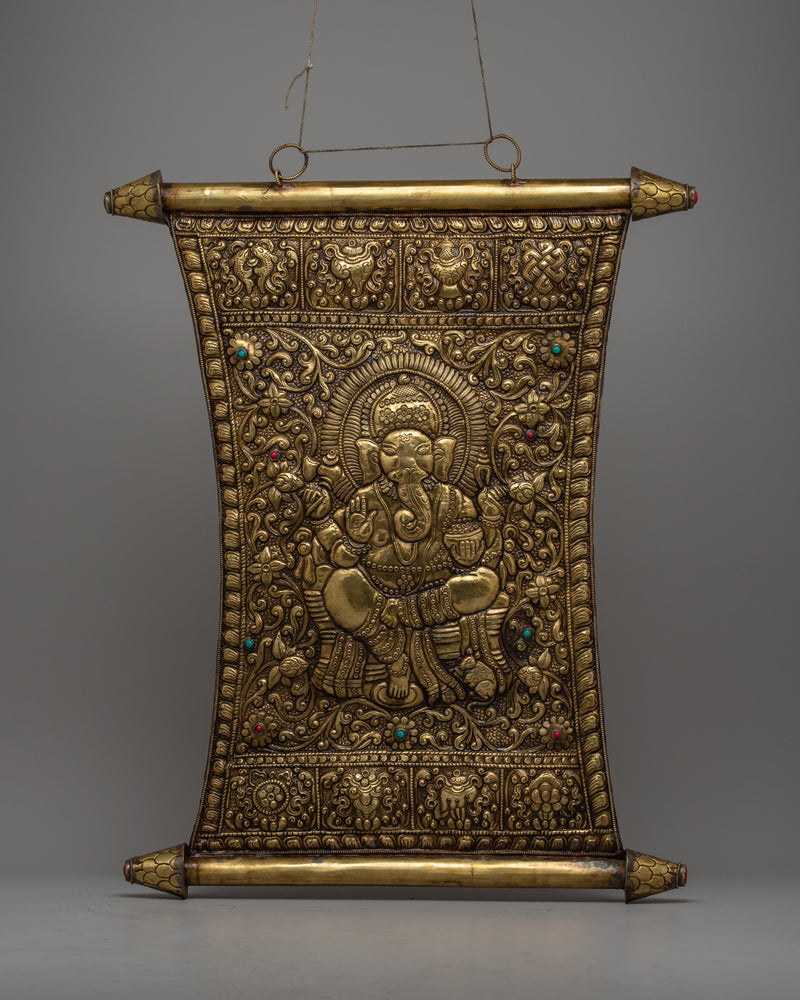 Brass Ganesh Metal Wall Hanging Thangka