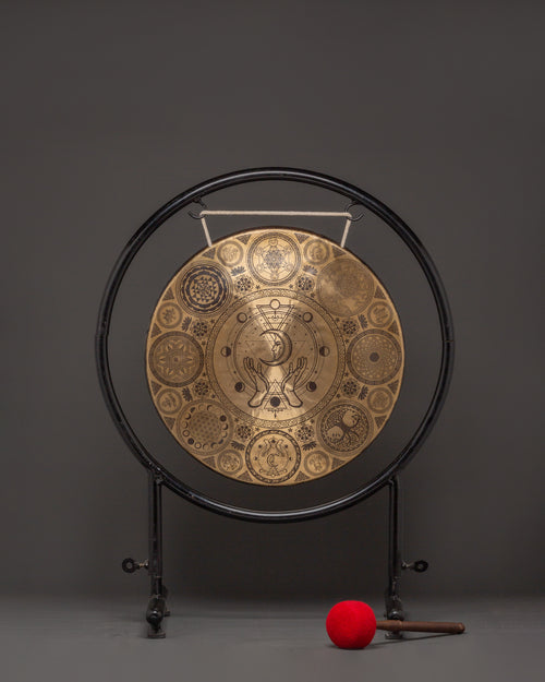 Fine Etching Gong with Stand | Brass Sacred Geometry Gong