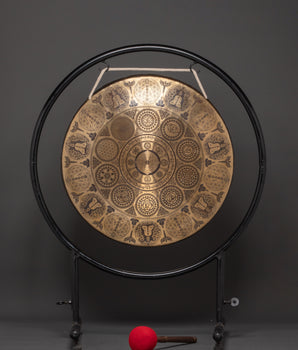 Handcrafted Sound Healing Gong | Engraved Brass Mandala Gong with Buddha Design