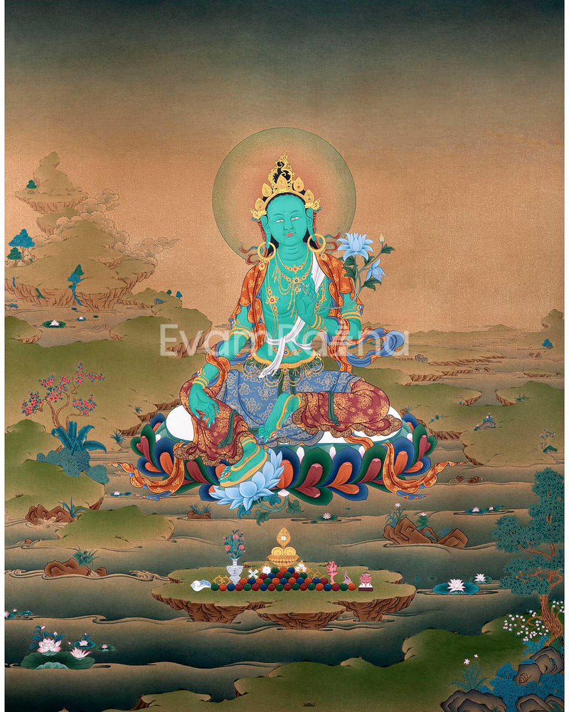 Green Tara Thangka Print