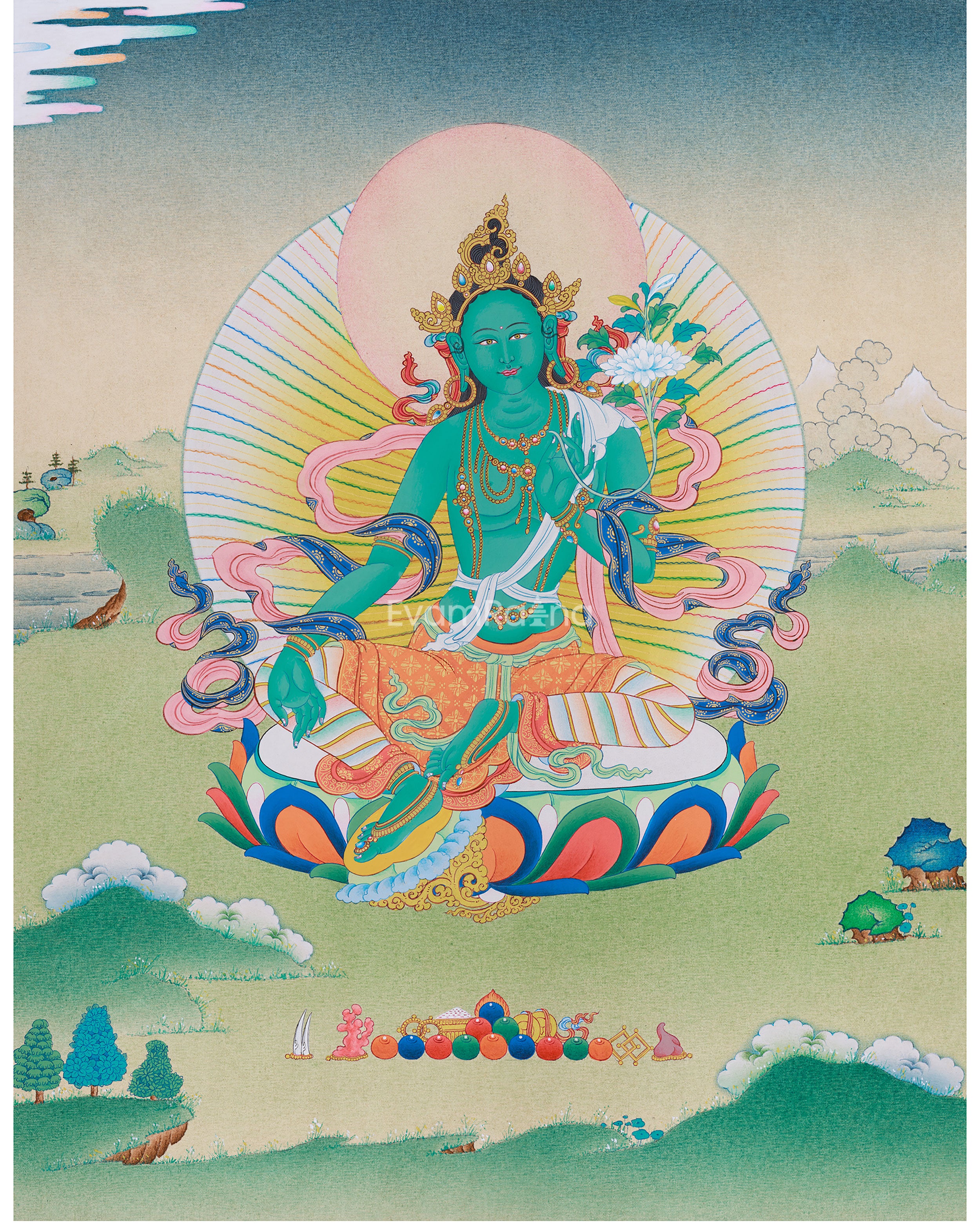 Female Bodhisattva Green Tara Thangka | Mother of Liberation