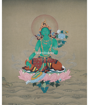 Hand-Painted Compassionate Goddess Green Tara Thangka