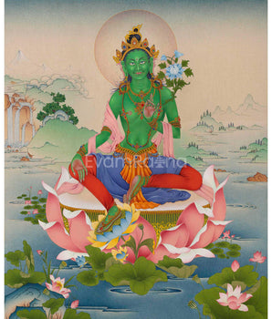 Green Tara Mantra Practice Giclee Print | Himalayan Tibetan Thangka Print Of Mother Tara