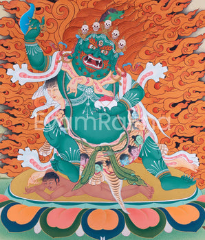 Green Hayagriva Thangka Print | Wisdom of the Horse-Headed Deity | Artwork for Divine Guidance