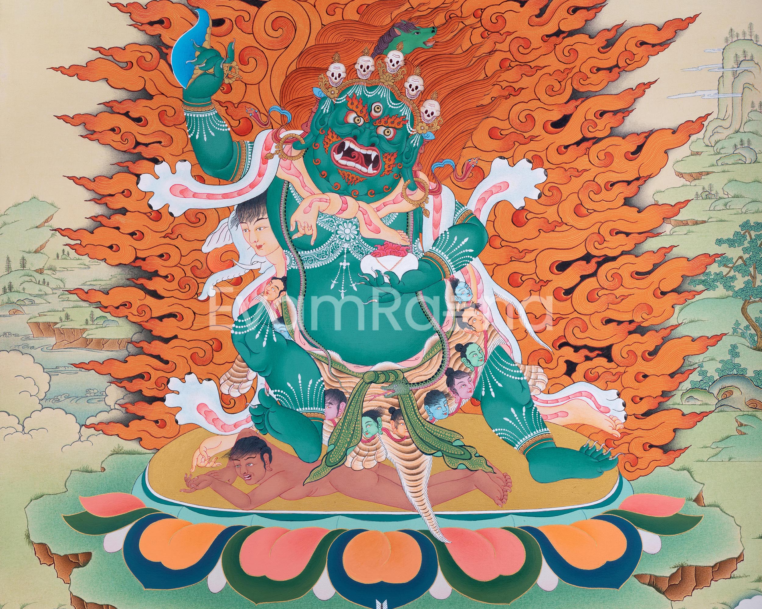 Green Hayagriva Thangka Print | Wisdom of the Horse-Headed Deity | Artwork for Divine Guidance
