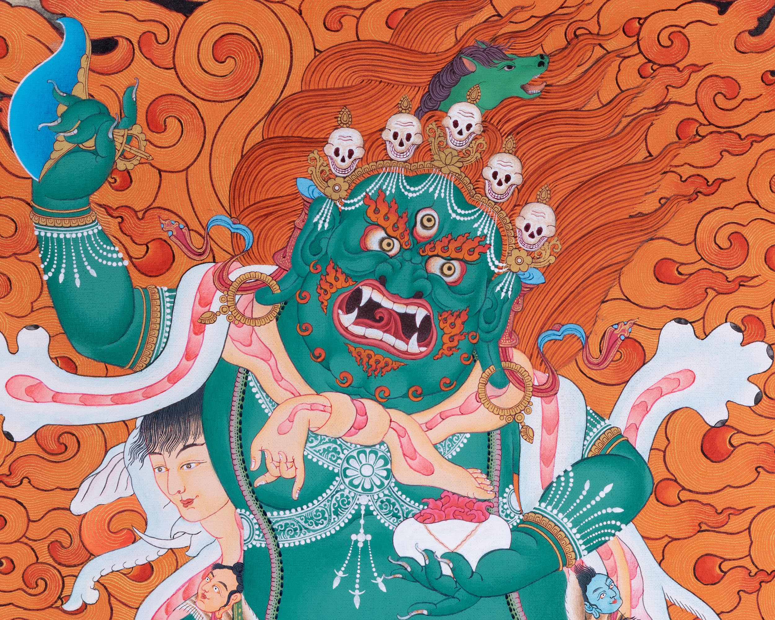 Green Hayagriva Thangka Print | Wisdom of the Horse-Headed Deity | Artwork for Divine Guidance