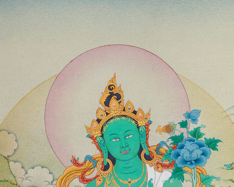 Serene Karma Gadri Thangka of Green Tara