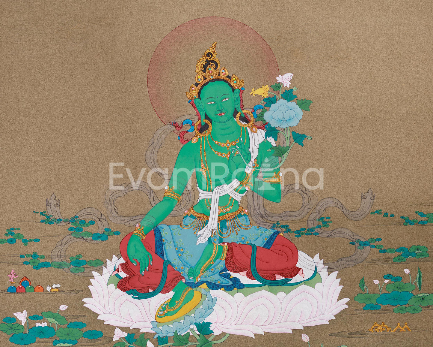 Green Tara Tibetan Thangka | Buddhist Artwork of Goddess Tara