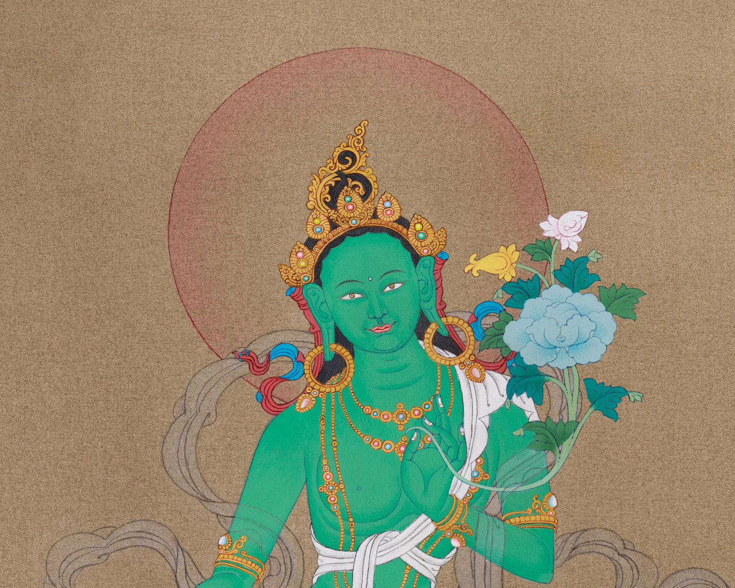 Green Tara Tibetan Thangka | Buddhist Artwork of Goddess Tara