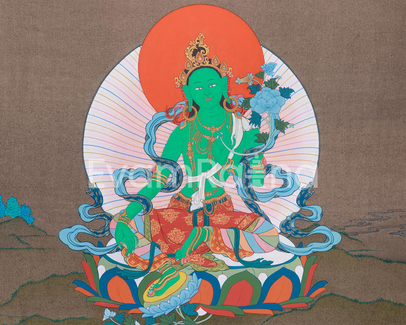 Anika Green Tara Goddess Thangka | Compassion and Protection