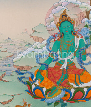High-Quality Green Tara Thangka Print | Mother Green Tara Giclee Art | Traditional Buddhist Craft