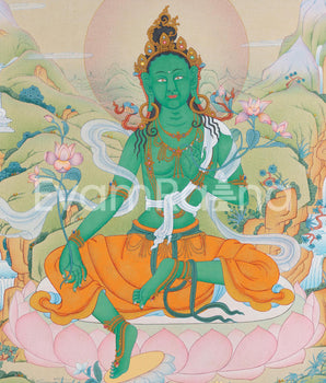Buddhist Arya Tara Thangka Print | Green Tara Artwork | Goddess of Compassion