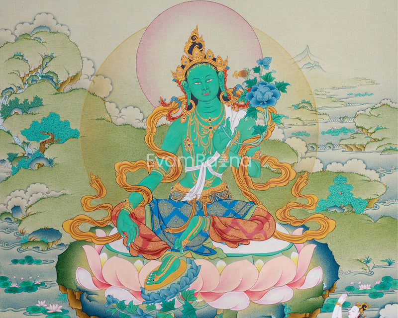 Serene Karma Gadri Thangka of Green Tara