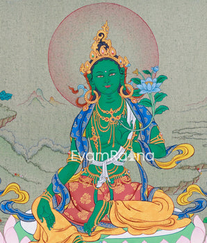 Authentic Green Tara Thangka | Small, Perfect for Meditation