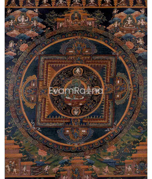 Oil Varnished Green Tara Thangka Mandala