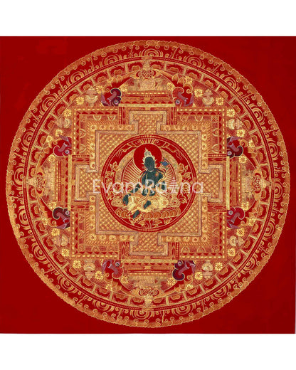 White Tara, Chengrezig and Green Tara Mandala | Traditional Buddhist Art Painting