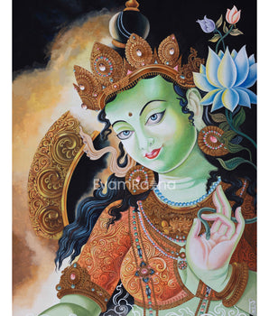 Green Tara Mantra Symbol Newari Print